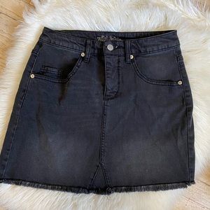 Black denim mini skirt